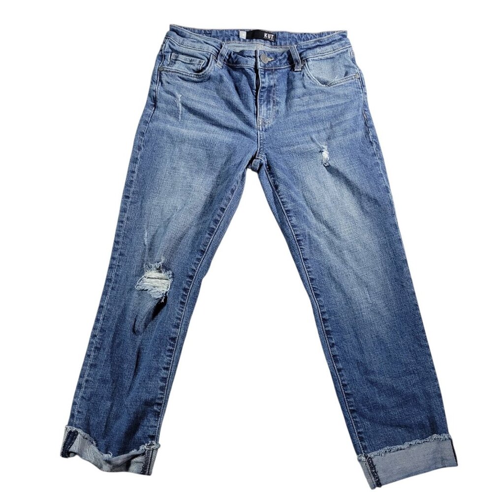 KUT from the Kloth Jeans Womens 4 Amy Crop Straight Blue Dark Wash Distressed